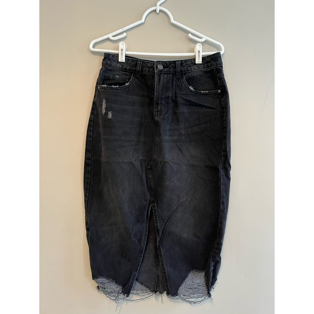 Zara black denim midi skirt